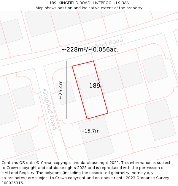 189, KINGFIELD ROAD, LIVERPOOL, L9 3AN: Plot and title map