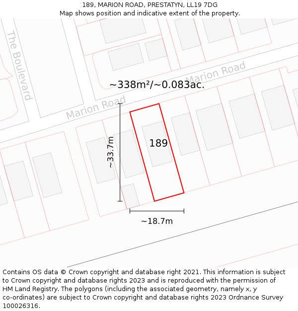 189, MARION ROAD, PRESTATYN, LL19 7DG: Plot and title map