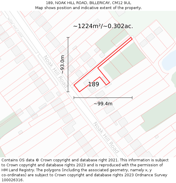 189, NOAK HILL ROAD, BILLERICAY, CM12 9UL: Plot and title map