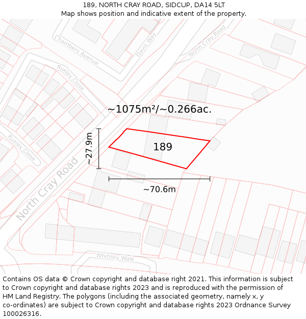 189, NORTH CRAY ROAD, SIDCUP, DA14 5LT: Plot and title map