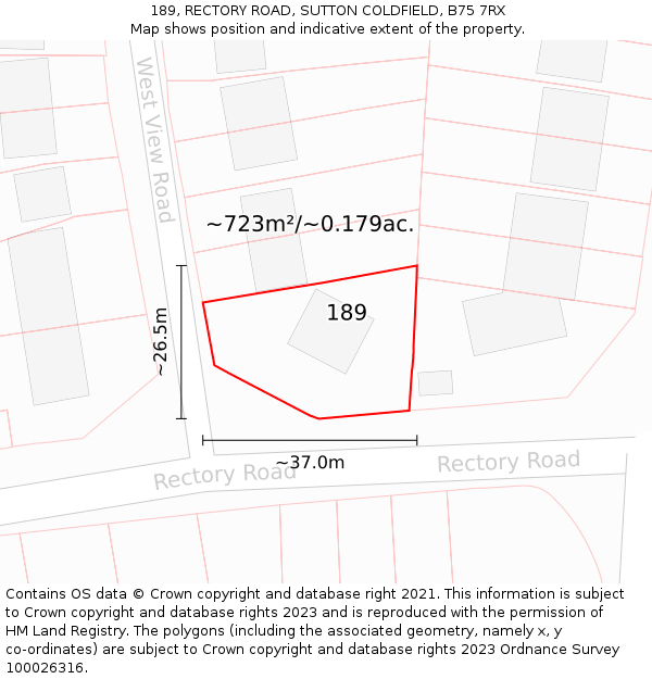 189, RECTORY ROAD, SUTTON COLDFIELD, B75 7RX: Plot and title map