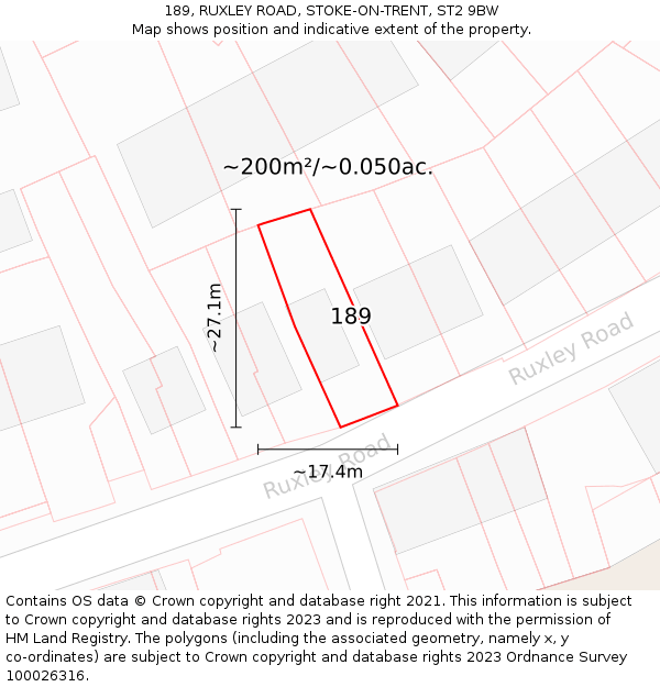 189, RUXLEY ROAD, STOKE-ON-TRENT, ST2 9BW: Plot and title map
