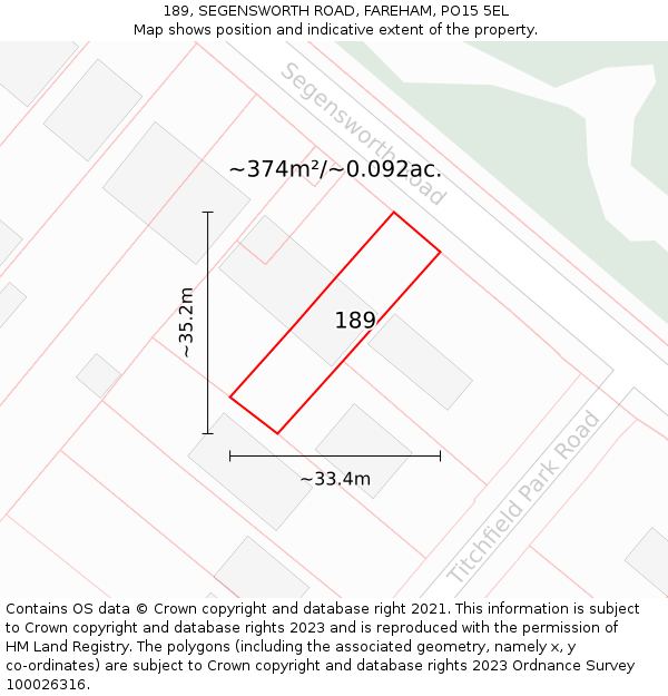 189, SEGENSWORTH ROAD, FAREHAM, PO15 5EL: Plot and title map