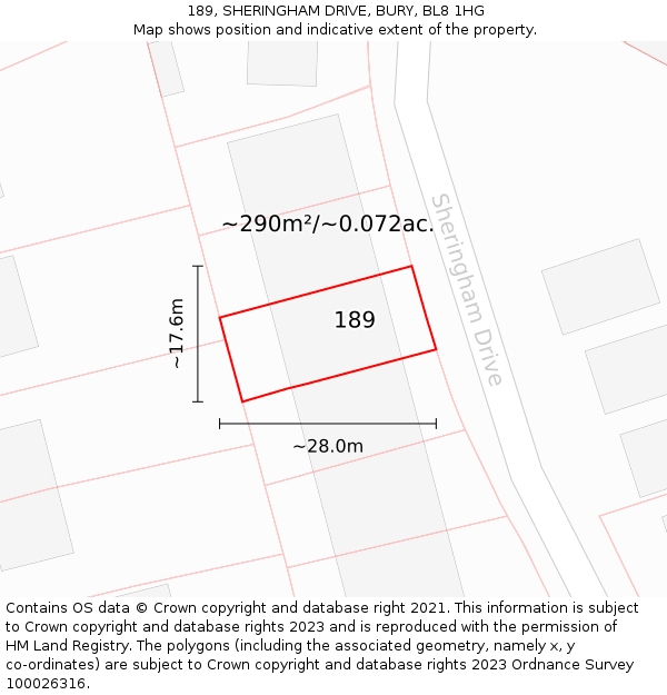 189, SHERINGHAM DRIVE, BURY, BL8 1HG: Plot and title map