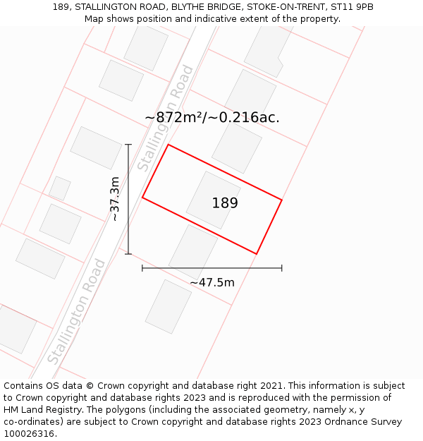 189, STALLINGTON ROAD, BLYTHE BRIDGE, STOKE-ON-TRENT, ST11 9PB: Plot and title map