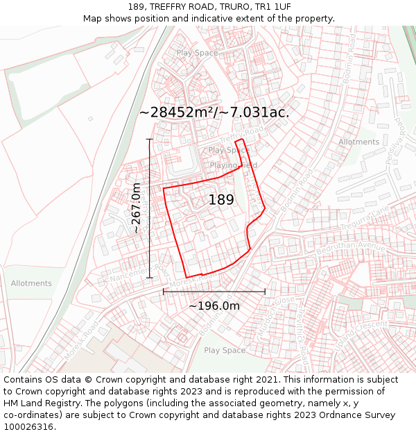 189, TREFFRY ROAD, TRURO, TR1 1UF: Plot and title map