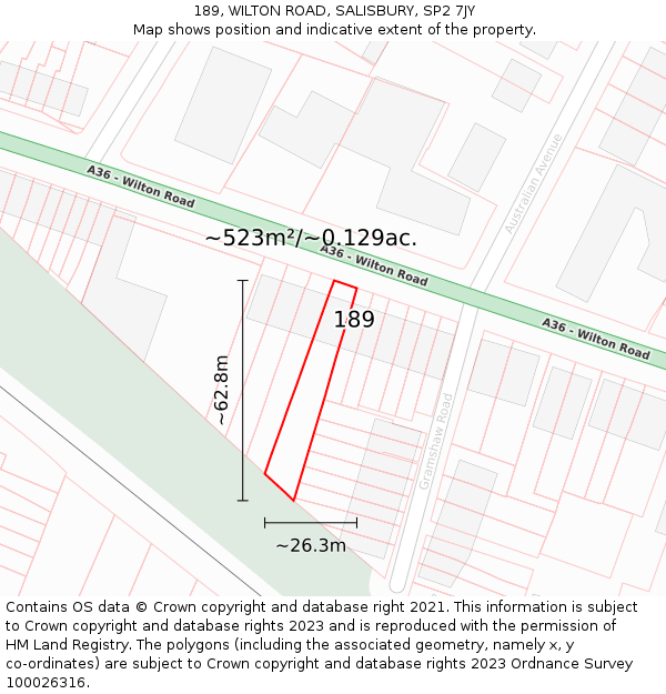 189, WILTON ROAD, SALISBURY, SP2 7JY: Plot and title map