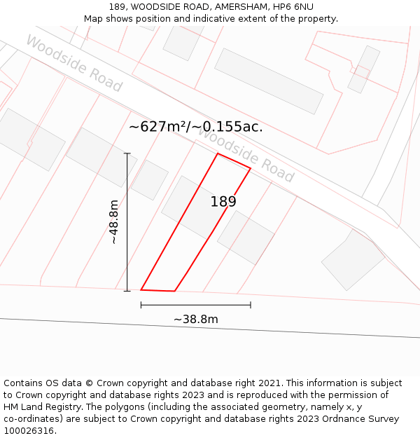 189, WOODSIDE ROAD, AMERSHAM, HP6 6NU: Plot and title map