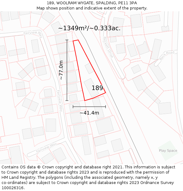 189, WOOLRAM WYGATE, SPALDING, PE11 3PA: Plot and title map