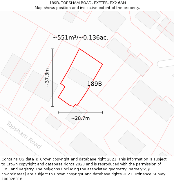 189B, TOPSHAM ROAD, EXETER, EX2 6AN: Plot and title map