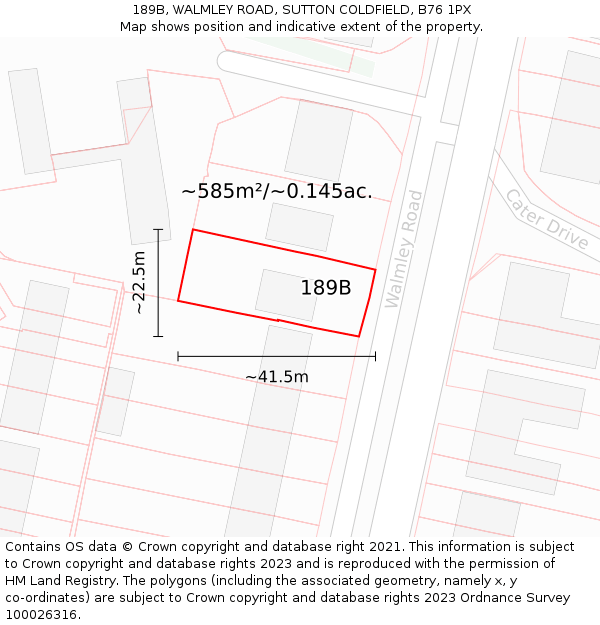 189B, WALMLEY ROAD, SUTTON COLDFIELD, B76 1PX: Plot and title map