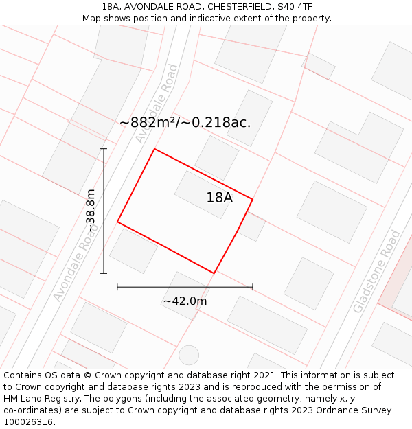 18A, AVONDALE ROAD, CHESTERFIELD, S40 4TF: Plot and title map