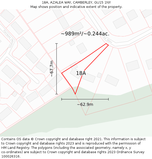 18A, AZALEA WAY, CAMBERLEY, GU15 1NY: Plot and title map