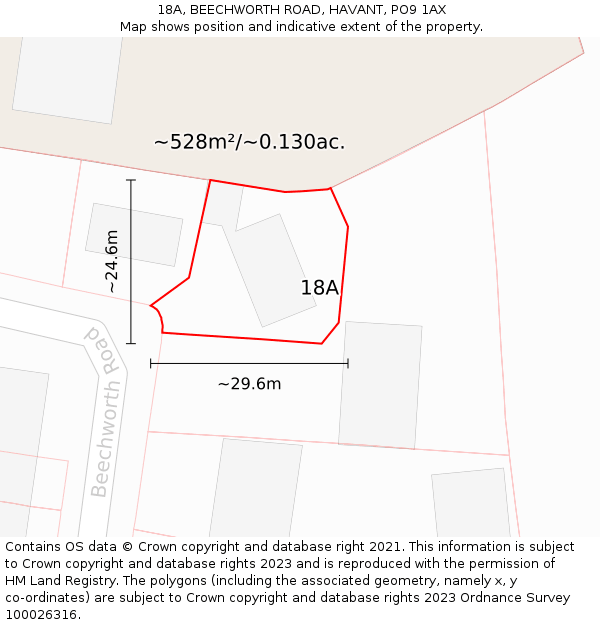 18A, BEECHWORTH ROAD, HAVANT, PO9 1AX: Plot and title map