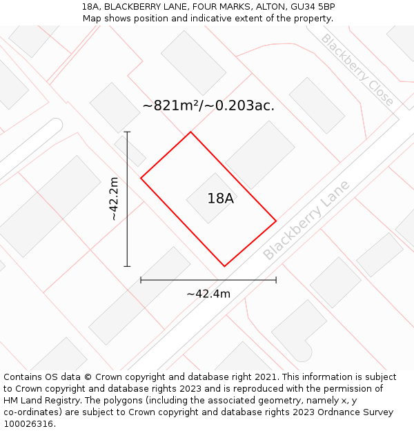 18A, BLACKBERRY LANE, FOUR MARKS, ALTON, GU34 5BP: Plot and title map