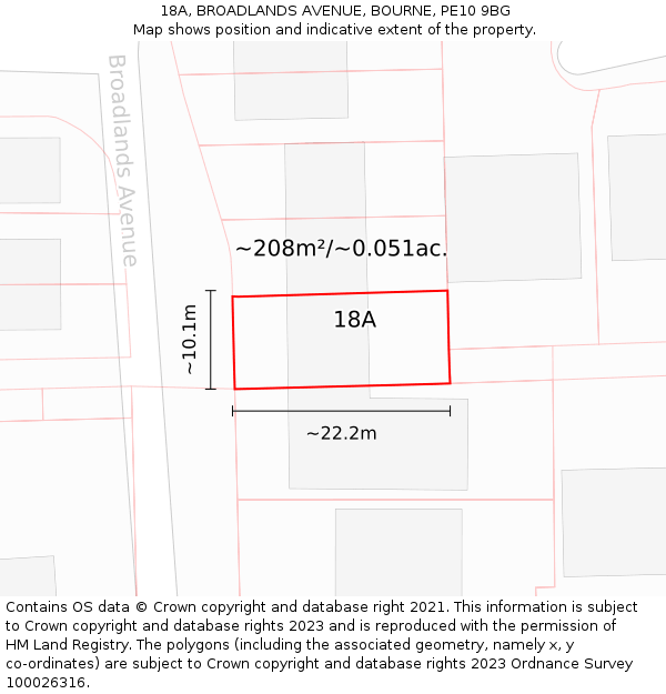 18A, BROADLANDS AVENUE, BOURNE, PE10 9BG: Plot and title map