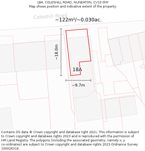 18A, COLESHILL ROAD, NUNEATON, CV10 0NY: Plot and title map