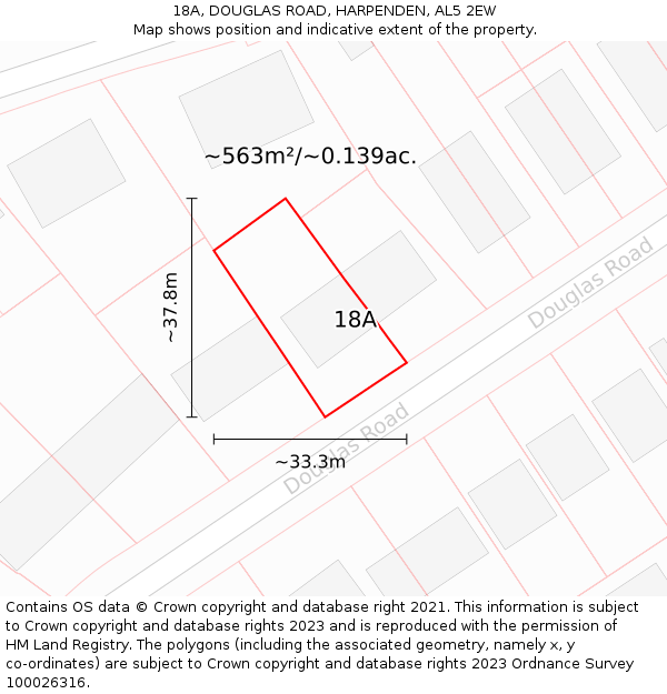 18A, DOUGLAS ROAD, HARPENDEN, AL5 2EW: Plot and title map