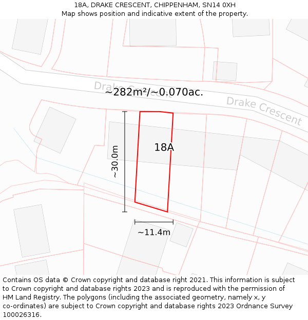 18A, DRAKE CRESCENT, CHIPPENHAM, SN14 0XH: Plot and title map