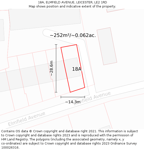 18A, ELMFIELD AVENUE, LEICESTER, LE2 1RD: Plot and title map