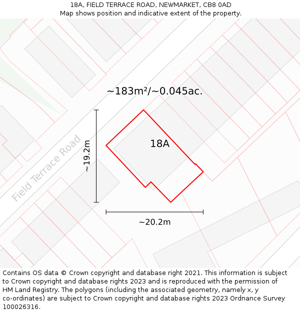 18A, FIELD TERRACE ROAD, NEWMARKET, CB8 0AD: Plot and title map