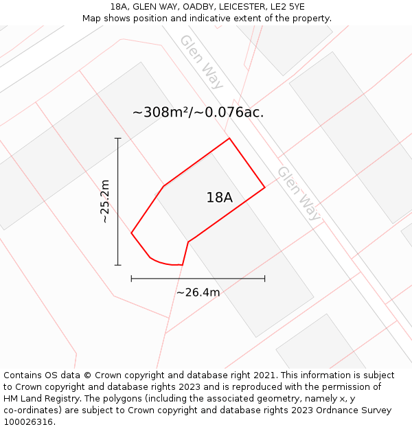 18A, GLEN WAY, OADBY, LEICESTER, LE2 5YE: Plot and title map