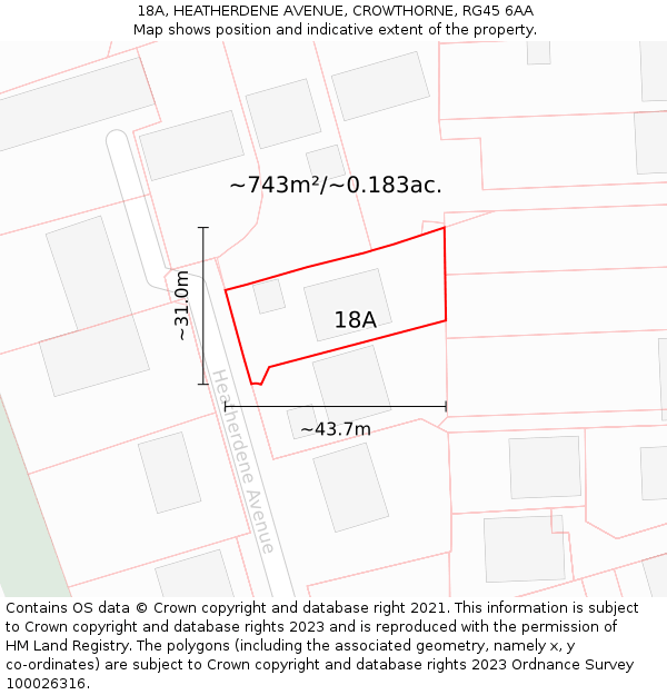 18A, HEATHERDENE AVENUE, CROWTHORNE, RG45 6AA: Plot and title map