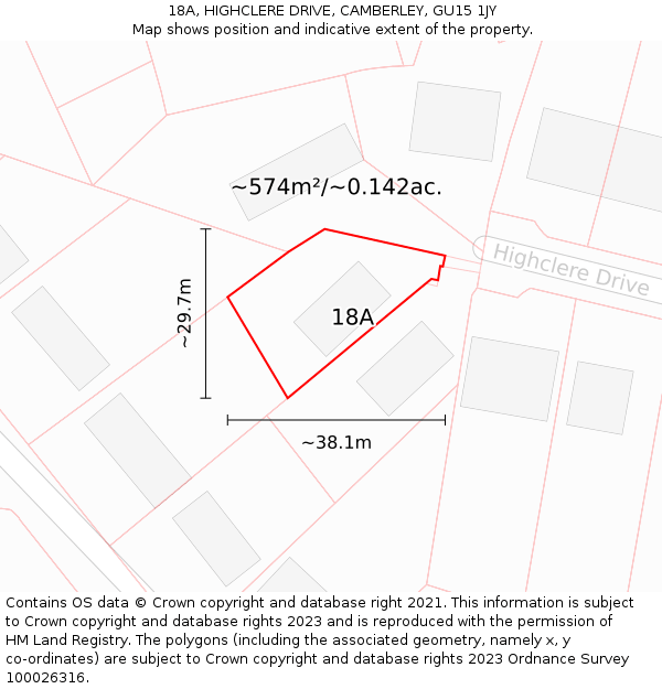 18A, HIGHCLERE DRIVE, CAMBERLEY, GU15 1JY: Plot and title map