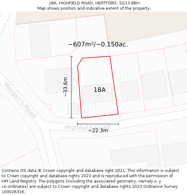 18A, HIGHFIELD ROAD, HERTFORD, SG13 8BH: Plot and title map