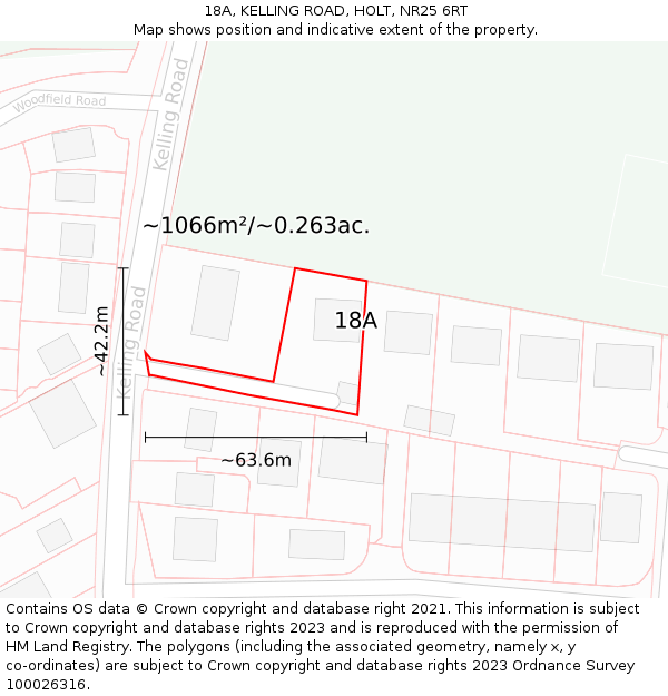 18A, KELLING ROAD, HOLT, NR25 6RT: Plot and title map