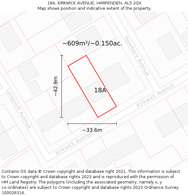 18A, KIRKWICK AVENUE, HARPENDEN, AL5 2QX: Plot and title map