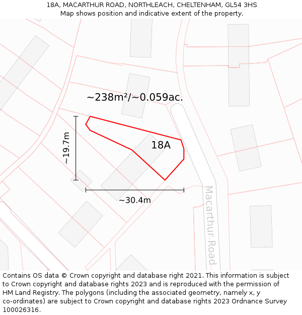 18A, MACARTHUR ROAD, NORTHLEACH, CHELTENHAM, GL54 3HS: Plot and title map