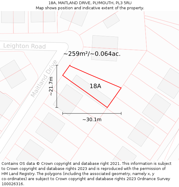 18A, MAITLAND DRIVE, PLYMOUTH, PL3 5RU: Plot and title map