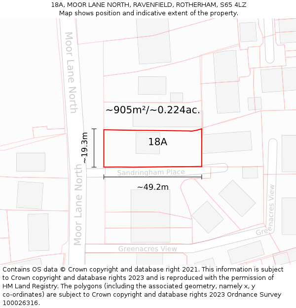 18A, MOOR LANE NORTH, RAVENFIELD, ROTHERHAM, S65 4LZ: Plot and title map