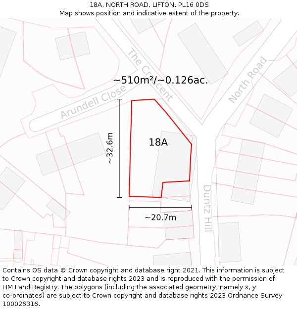 18A, NORTH ROAD, LIFTON, PL16 0DS: Plot and title map