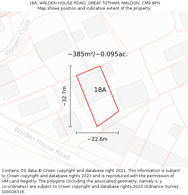 18A, WALDEN HOUSE ROAD, GREAT TOTHAM, MALDON, CM9 8PN: Plot and title map