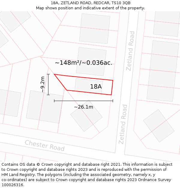 18A, ZETLAND ROAD, REDCAR, TS10 3QB: Plot and title map