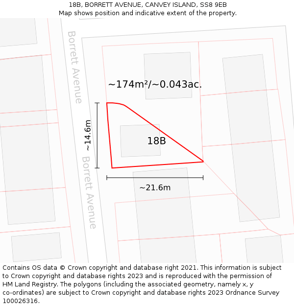 18B, BORRETT AVENUE, CANVEY ISLAND, SS8 9EB: Plot and title map