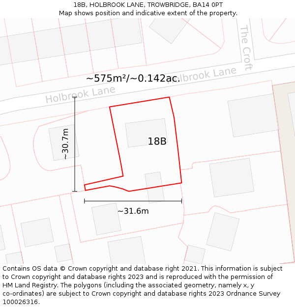 18B, HOLBROOK LANE, TROWBRIDGE, BA14 0PT: Plot and title map