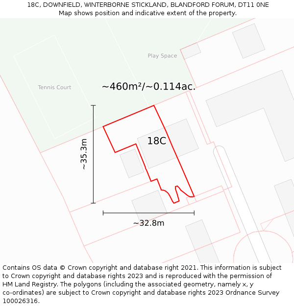 18C, DOWNFIELD, WINTERBORNE STICKLAND, BLANDFORD FORUM, DT11 0NE: Plot and title map