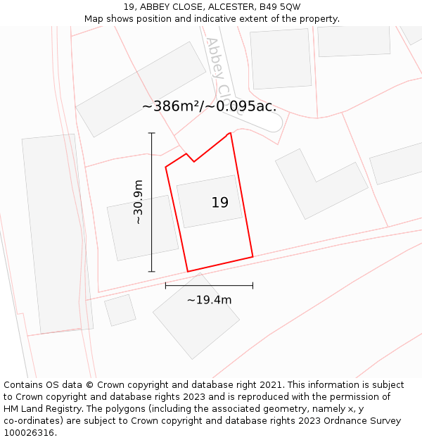 19, ABBEY CLOSE, ALCESTER, B49 5QW: Plot and title map