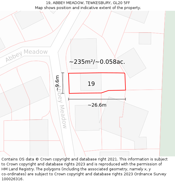 19, ABBEY MEADOW, TEWKESBURY, GL20 5FF: Plot and title map