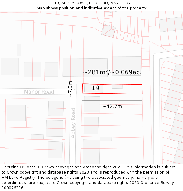 19, ABBEY ROAD, BEDFORD, MK41 9LG: Plot and title map