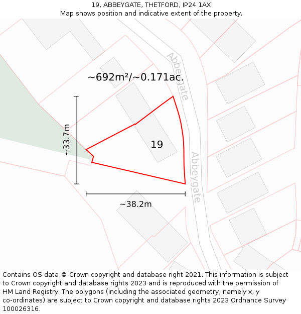 19, ABBEYGATE, THETFORD, IP24 1AX: Plot and title map