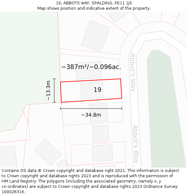 19, ABBOTS WAY, SPALDING, PE11 1JS: Plot and title map