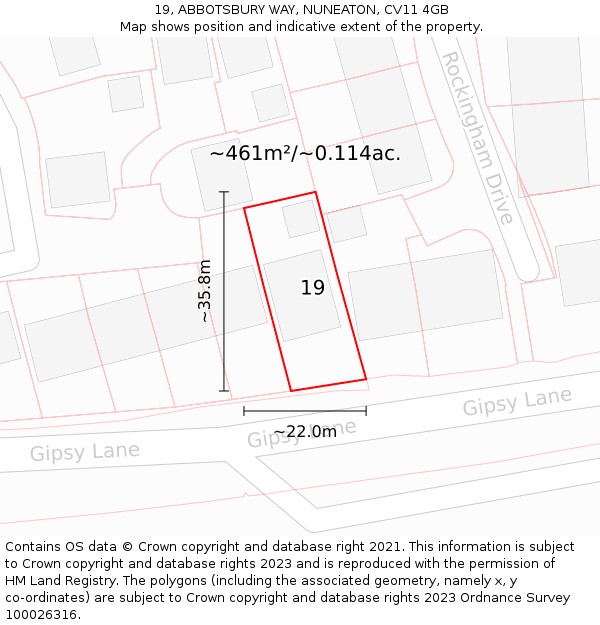 19, ABBOTSBURY WAY, NUNEATON, CV11 4GB: Plot and title map