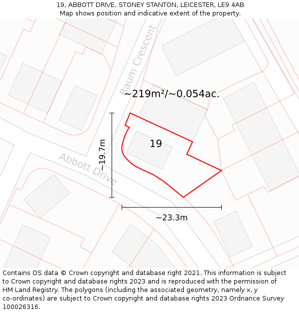 19, ABBOTT DRIVE, STONEY STANTON, LEICESTER, LE9 4AB: Plot and title map