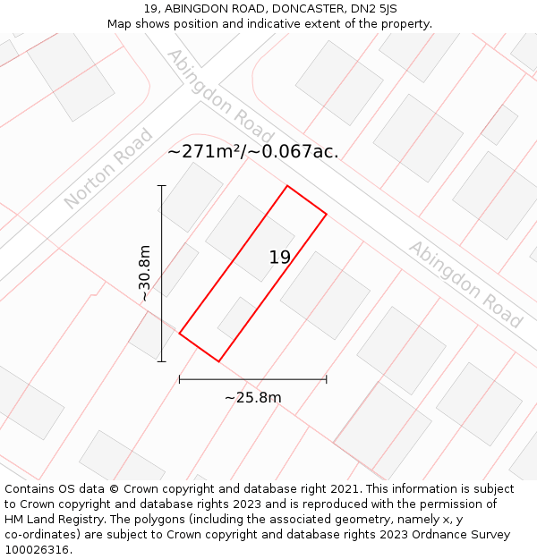 19, ABINGDON ROAD, DONCASTER, DN2 5JS: Plot and title map