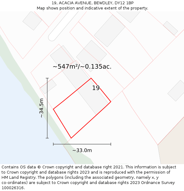 19, ACACIA AVENUE, BEWDLEY, DY12 1BP: Plot and title map