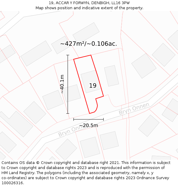 19, ACCAR Y FORWYN, DENBIGH, LL16 3PW: Plot and title map